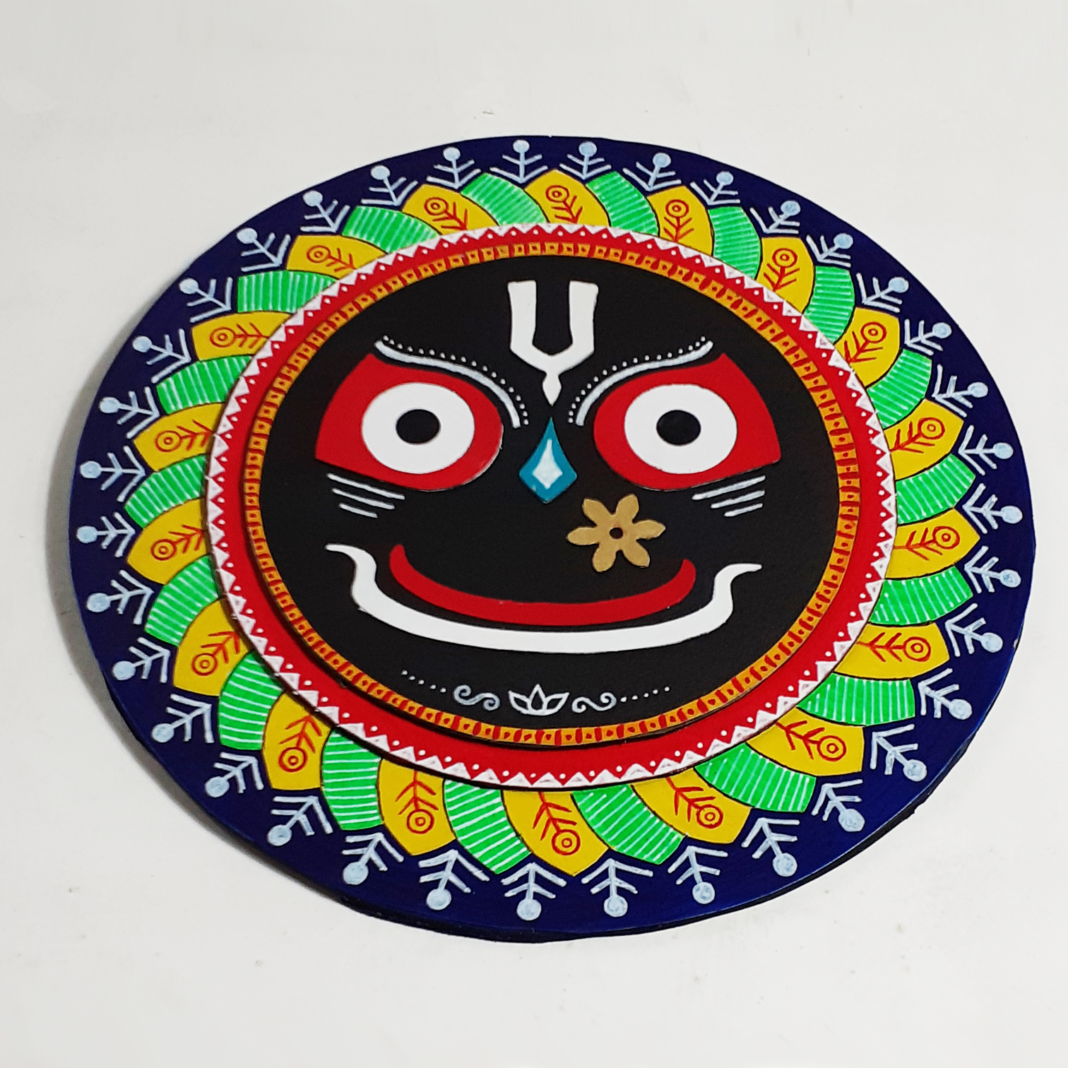 Twaksati Handmade Wall Hanger Round Jaggannath ji -Green